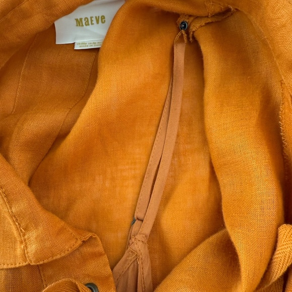 Anthropologie Maeve Lace-Up Linen Dress in Mango size 00P - Picture 8 of 12